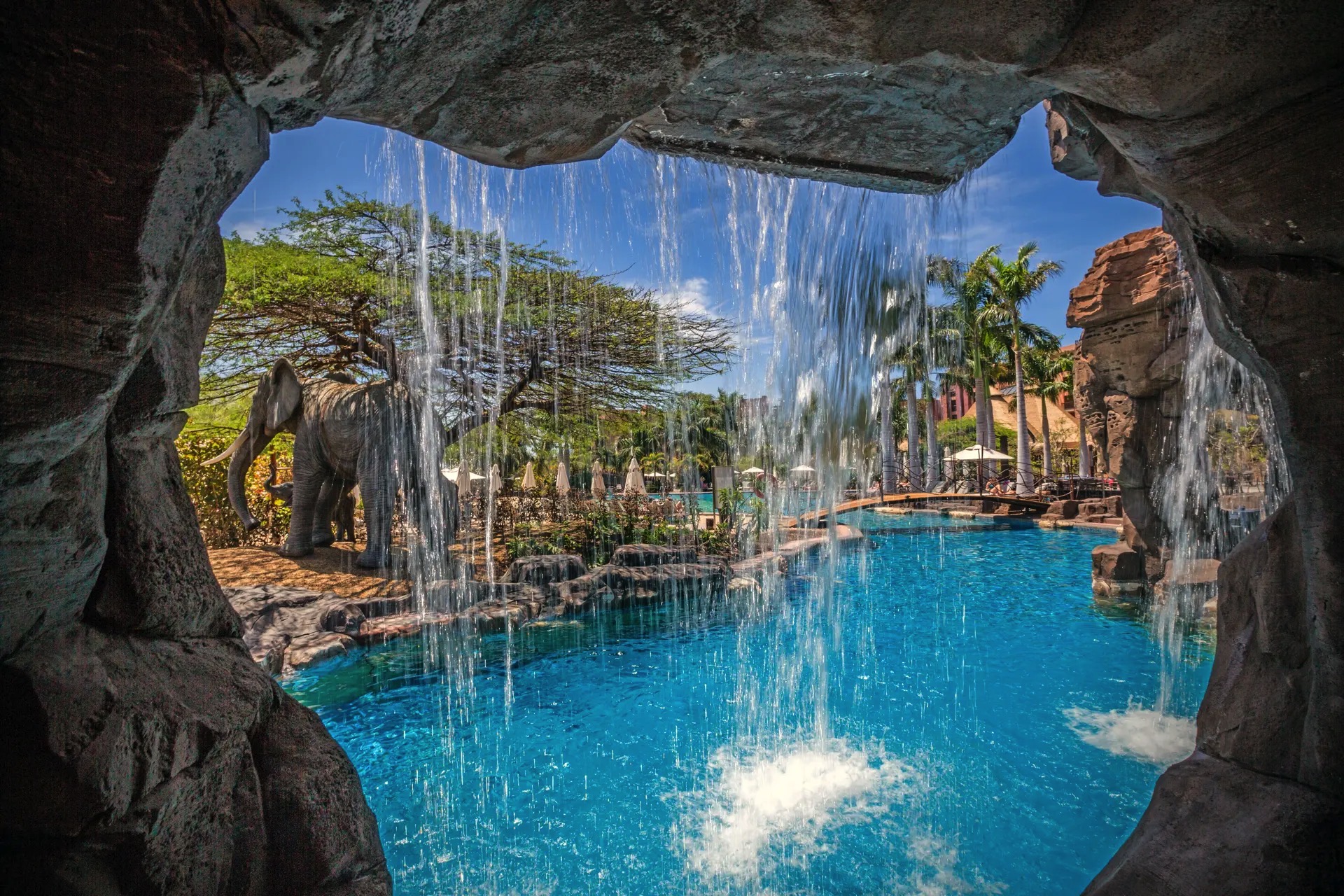 waterfalls in the pools lopesan baobab resort