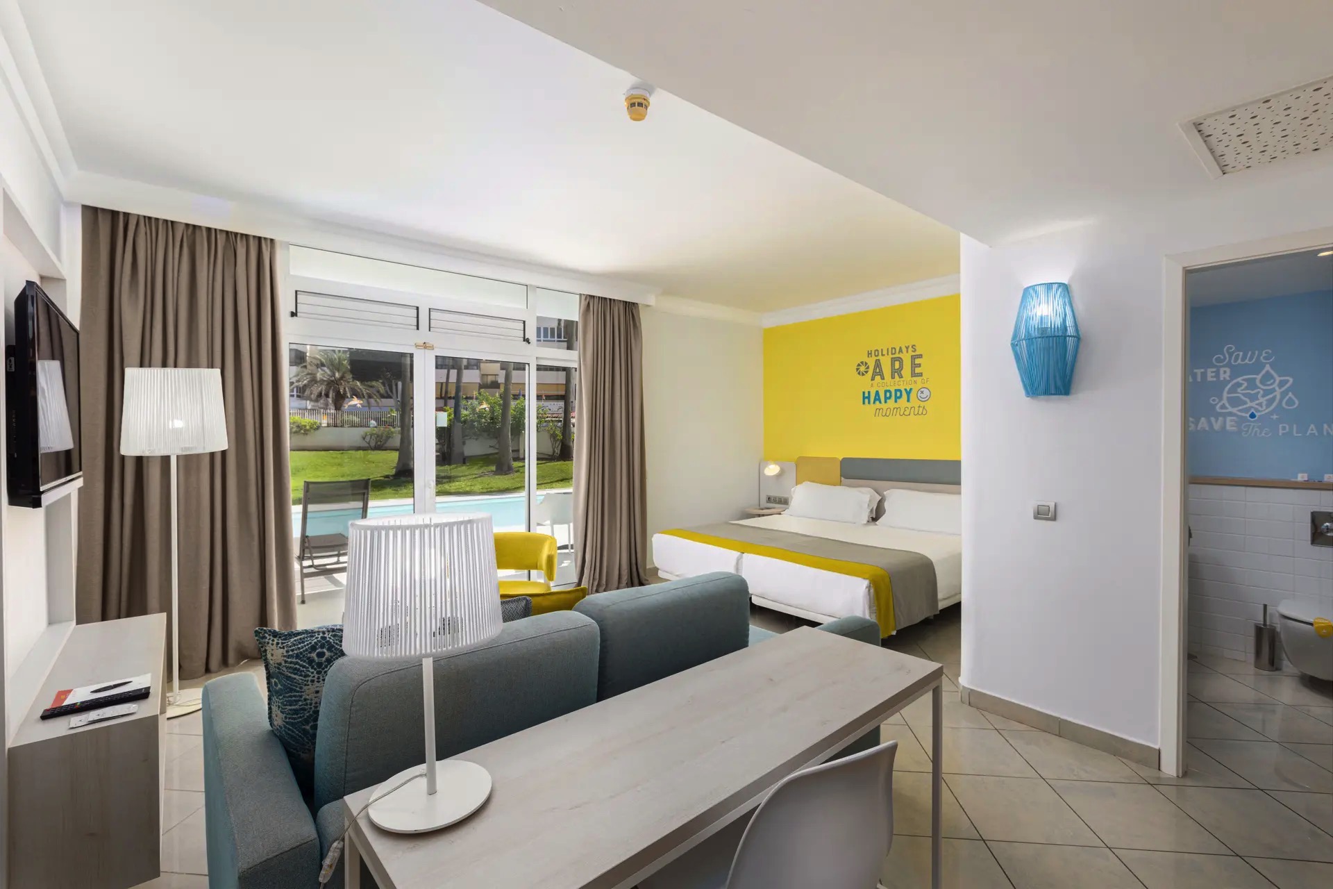 cama habitación double family pool hotel abora catarina