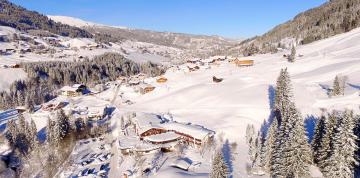 	Luftaufnahme schneebedecktes IFA Alpenhof Wildental Hotel	
